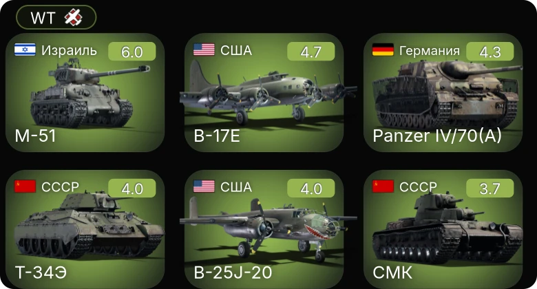 WT — M-51 | P-63A-5 | B-17E | ▀KW II 754 (r) | P-39Q-5