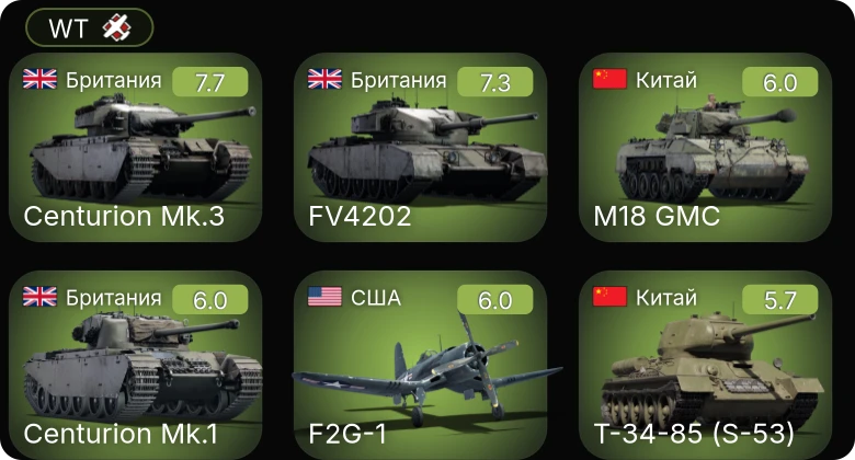 WT — F2G-1 | Centurion Mk.1 | Centurion Mk.3 | FV4202 | ␗M18 GMC