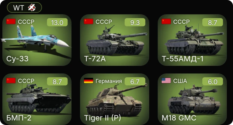 WT — 8 ранг: 1шт 6 ранг: 3шт Су-33