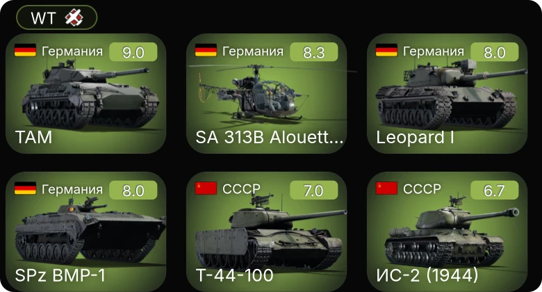 WT — 6 ранг: 1шт 5 ранг: 4шт