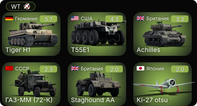 WT — T55E1 | ГАЗ-ММ (72-К) | Achilles | Sd.Kfz.221 (s.Pz.B.41) | Staghound AA