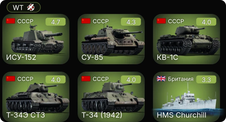 WT — ИСУ-152 | СУ-85 | Grant I | КВ-1С | Т-34 (1942)