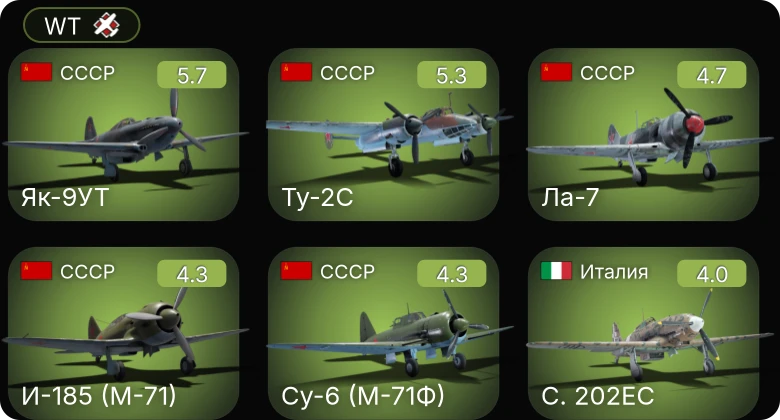 WT — Як-9УТ | Ту-2С | И-185 (М-71) | Ла-7 | Су-6 (М-71Ф)