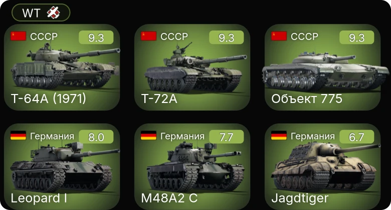 WT — 6 ранг: 3шт 5 ранг: 2шт