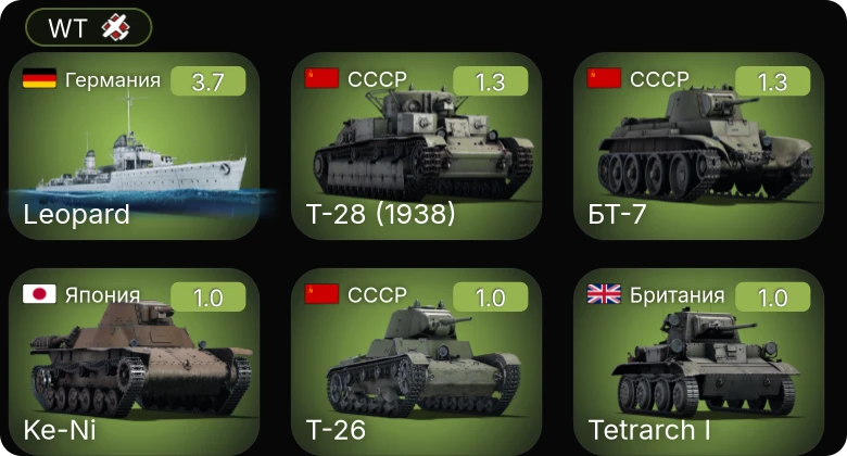 WT — BF2C-1 | P-26A-34 M2 | Leopard | Т-26 | БТ-7