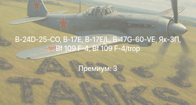 WT —  B-24D-25-CO | Як-3П | B-17E/L | B-17G-60-VE | B-17E | Bf 109 G-2/trop | Do 217 E-2 | Fw 190 A-5 | G5N1 | Пе-2-359
