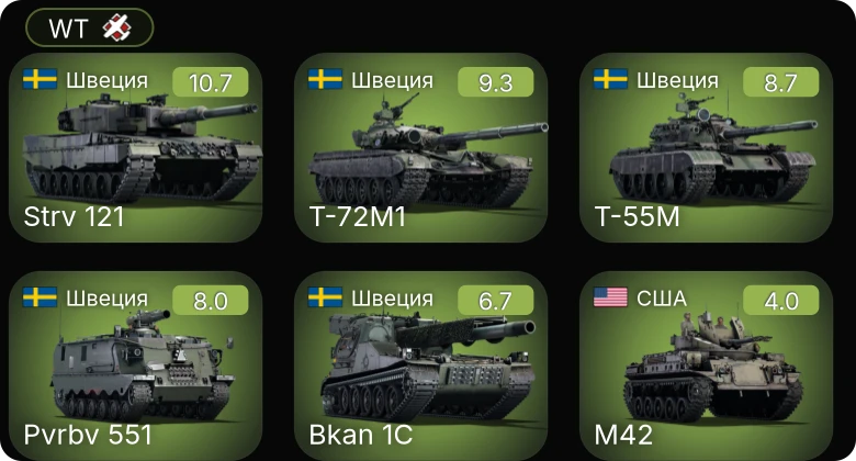 WT — 7 ранг: 1шт 6 ранг: 2шт 5 ранг: 1шт