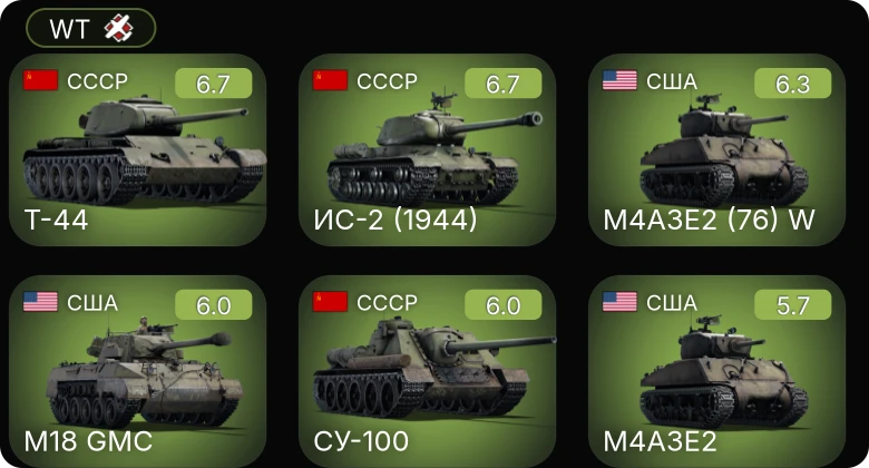 WT — M4A3E2 (76) W | ИС-2 (1944) | Т-44 | СУ-100 | Spitfire F Mk.XIVe