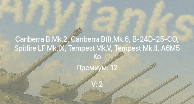 WT — 5 ранг: 2шт Canberra B.Mk.2 | Canberra B(I).Mk.6 | Tempest Mk.II | B-24D-25-CO | Spitfire LF Mk.IX | Tempest Mk.V | A6M5 Ко | B-17E/L | B-17G-60-VE | P-47D-28