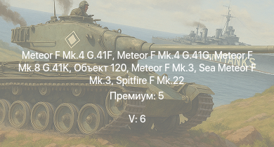 WT — 5 ранг: 6шт Meteor F Mk.4 G.41G | Meteor F Mk.8 G.41K | Объект 120 | Meteor F Mk.4 G.41F | Meteor F Mk.3 | Sea Meteor F Mk.3 | Spitfire F Mk.22 | Spitfire F Mk.24 | Spitfire F Mk.XIVe | Spitfire F Mk.XVIIIe