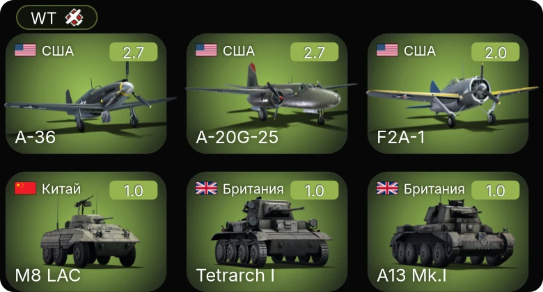 WT — A-36 | A-20G-25 | F2A-1 | Pz.35(t) | И-15 М-22