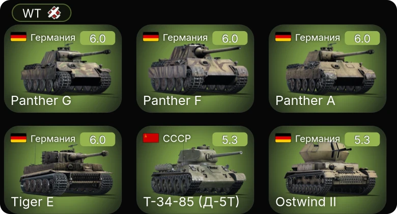 WT — Т-34-85 (Д-5Т) | КВ-85 | КВ-1 (ЗиС-5) | Ер-2 (М-105) | M4A3 (105)
