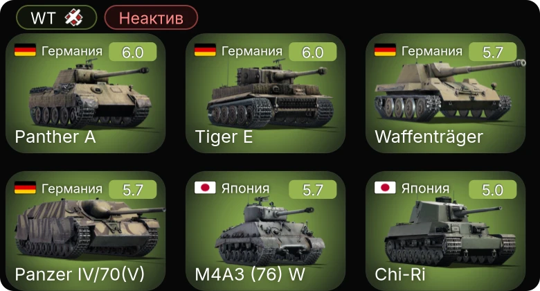 WT — Неактив | Chi-Ri | M4A3 (76) W | Waffenträger | Churchill VII | Sherman Firefly