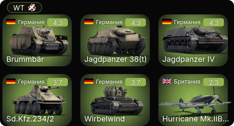 WT — Jagdpanzer 38(t) | Sd.Kfz.234/2 | Hurricane Mk.IIB/Trop | Hurricane Mk.I/L | CCKW 353 AA