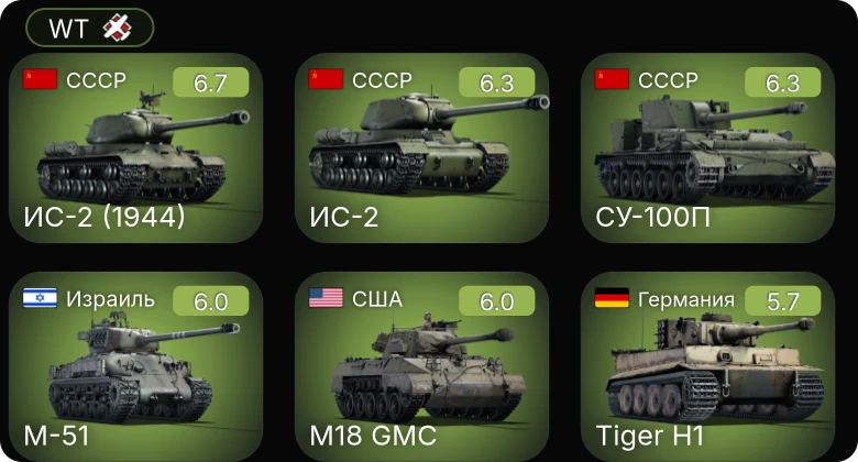 WT — СУ-100П | ИС-2 | ИС-2 (1944) | M-51 | M4A2 (76) W