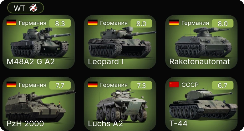 WT — 6 ранг: 1шт 5 ранг: 4шт