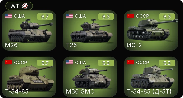 WT — Неактив | M26 | T25 | ИС-2 | M19A1 | M36 GMC