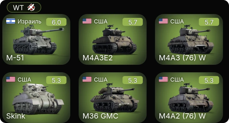 WT — Skink | M-51 | M36 GMC | M4A3E2 | M4A2 (76) W