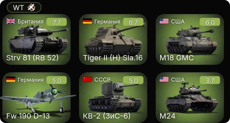 WT — Fw 190 D-13 | Strv 81 (RB 52) | M24 | M18 GMC | КВ-2 (ЗиС-6)