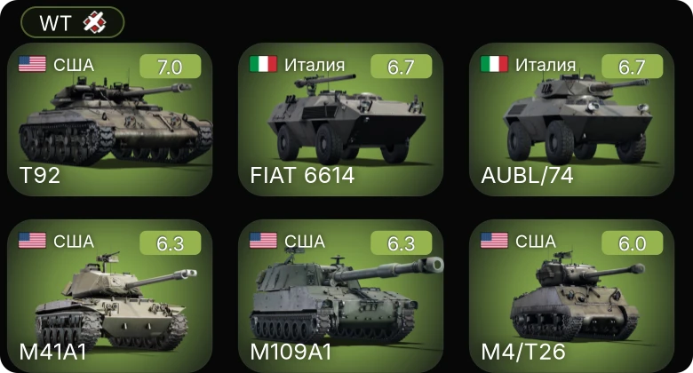WT — T92 | M41A1 | M4/T26 | M109A1 | Leopard 40/70