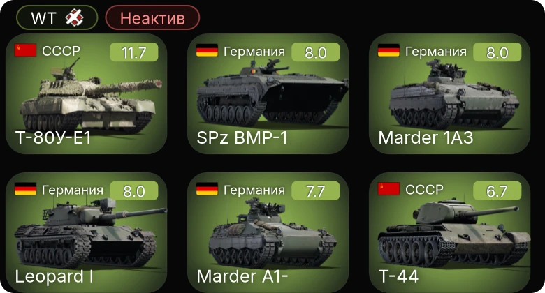 WT — Неактив | 7 ранг: 1шт 5 ранг: 4шт
