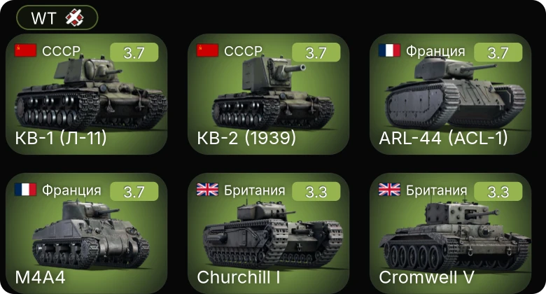 WT — M4A4 | ARL-44 (ACL-1) | M3 Lee | M5A1 | ГАЗ-ММ (72-К)