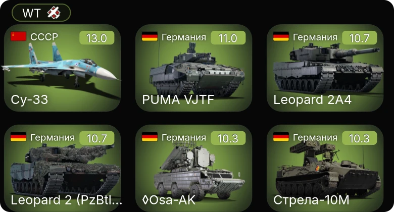WT — 8 ранг: 1шт 7 ранг: 6шт 6 ранг: 1шт Су-33