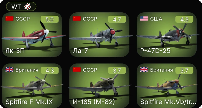 WT — Як-3П | P-51 | P-47D-25 | И-185 (М-82) | Ла-7
