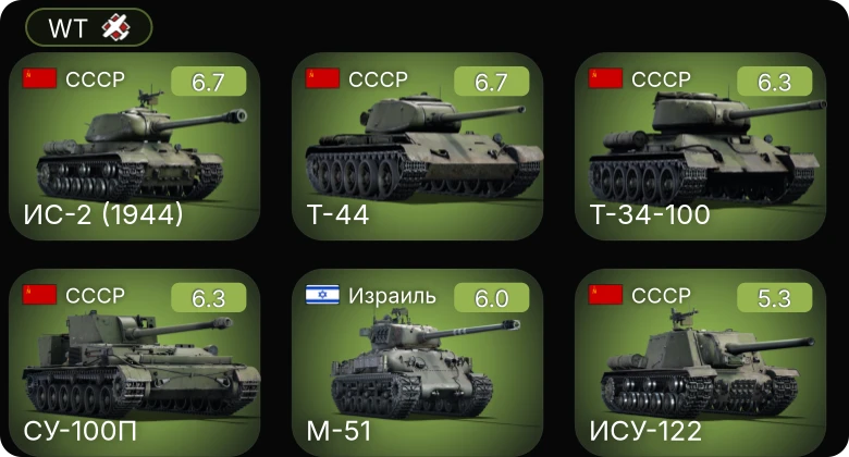 WT — Т-44 | ИС-2 (1944) | Т-34-100 | СУ-100П | M-51