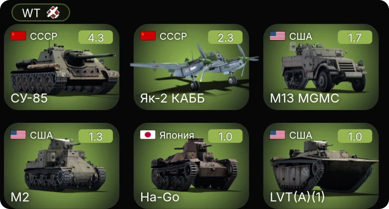 WT — СУ-85 | M2A4 | LVT(A)(1) | M13 MGMC | M2