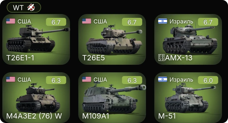 WT — T26E1-1 | T26E5 | M109A1 | M4A3E2 (76) W | M109G