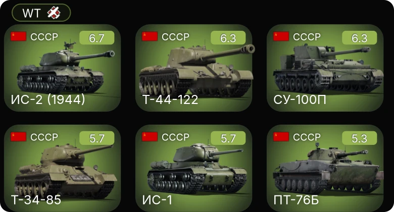 WT — Т-44-122 | ИС-2 (1944) | СУ-100П | ИС-1 | ПТ-76Б