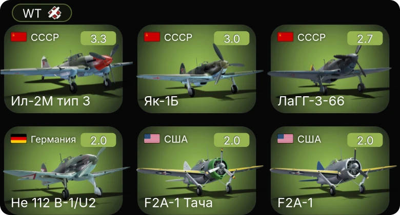 WT — Ил-2М тип 3 | He 112 B-1/U2 | ЛаГГ-3-66 | Як-1Б | F2A-1 Тача