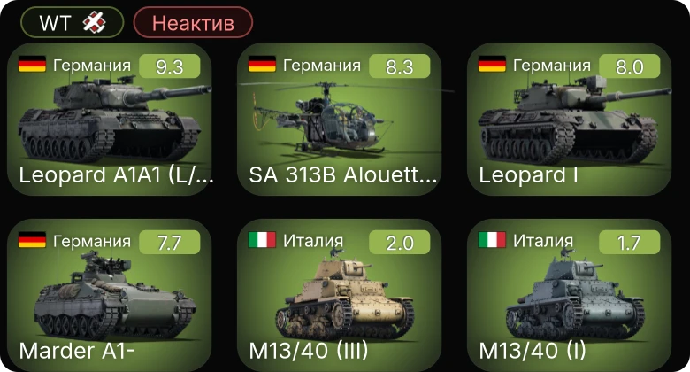 WT — Неактив | 6 ранг: 1шт 5 ранг: 3шт