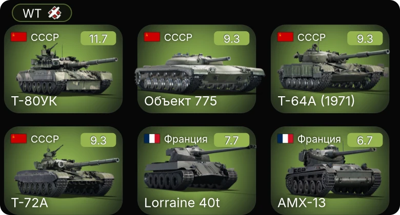 WT — 7 ранг: 1шт 6 ранг: 4шт 5 ранг: 1шт