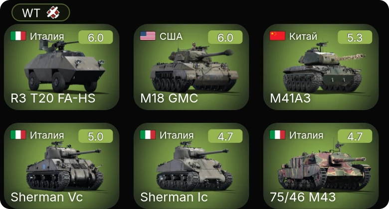 WT — R3 T20 FA-HS | Sherman Vc | M18 GMC | ␗M41A3 | 75/46 M43