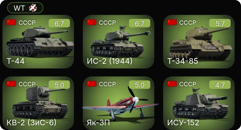 WT — Як-3П | ИС-2 (1944) | Т-44 | Т-34-85 | ИСУ-152
