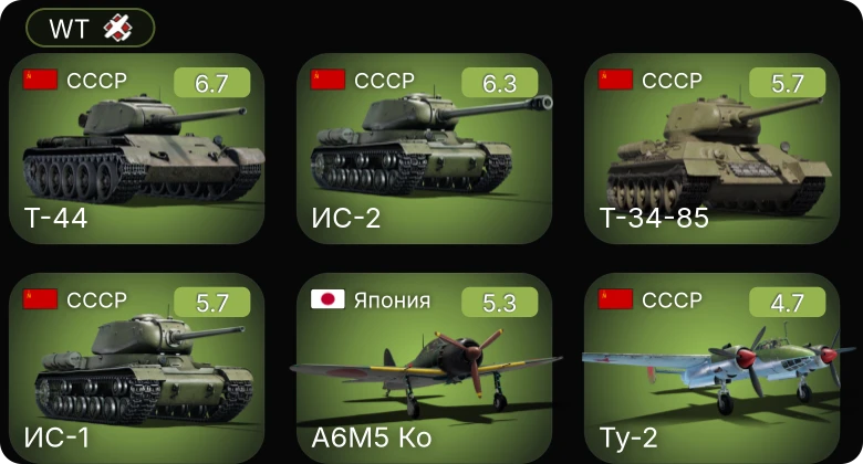 WT — ИС-2 | Т-44 | A6M5 Ко | ИС-1 | Т-34-85
