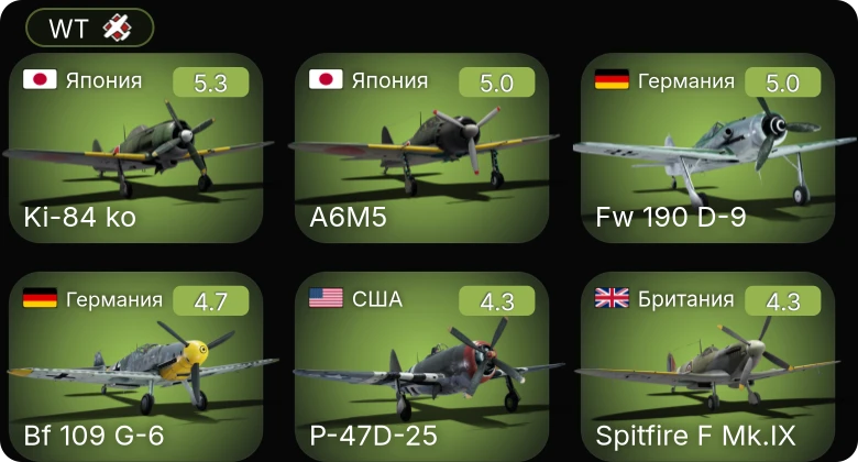 WT — Bf 109 G-6 | Fw 190 A-5 | Ki-84 ko | P-47D-25 | P-63A-10