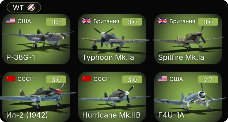 WT — F2A-3 | F4U-1A | P-38G-1 | F4F-3 | P-36G