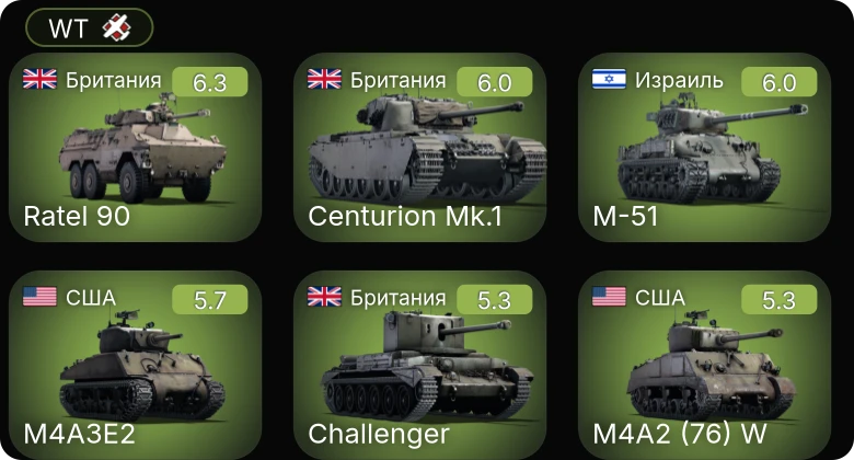 WT — Ratel 90 | Centurion Mk.1 | M-51 | M6A1 | M4A1 (76) W
