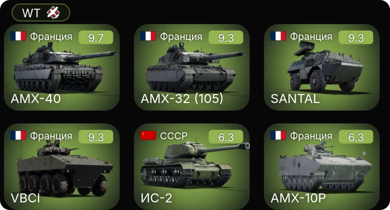 WT — 7 ранг: 1шт 6 ранг: 3шт