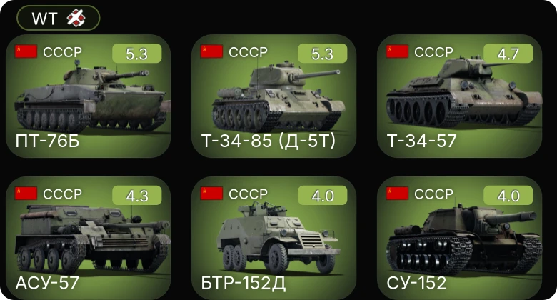 WT — Як-9М Головачёва | Т-34-57 | ПТ-76Б | БТР-152Д | СУ-152