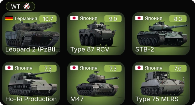 WT — 7 ранг: 1шт 6 ранг: 1шт 5 ранг: 5шт