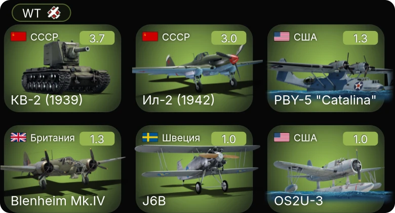 WT — КВ-2 (1939) | Ил-2 (1942) | P-26A-33 | P-26A-34 M2 | P-26B-35