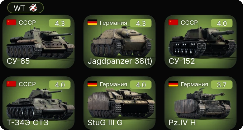 WT — Jagdpanzer 38(t) | СУ-85 | СУ-152 | M16 MGMC | M4A3 (105)