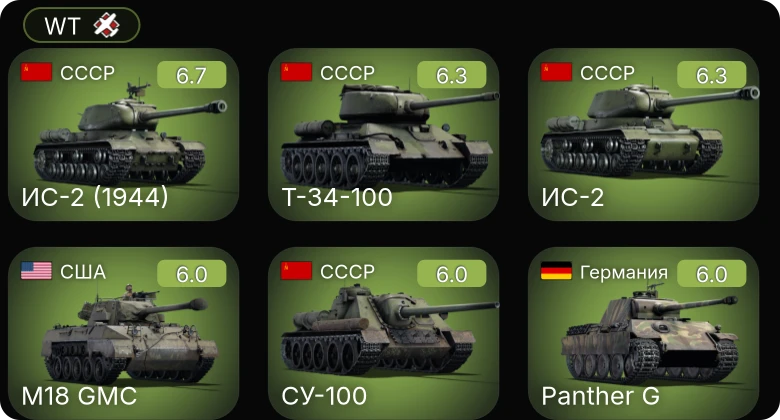 WT — Т-34-100 | СУ-100 | ИС-2 (1944) | ИС-2 | M19A1