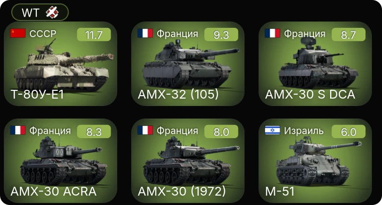 WT — 7 ранг: 1шт 6 ранг: 3шт 5 ранг: 1шт