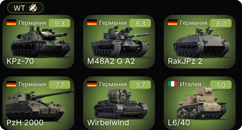 WT — 6 ранг: 2шт 5 ранг: 2шт