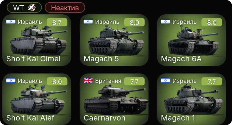 WT — Неактив | 6 ранг: 1шт 5 ранг: 4шт